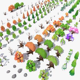 LowPoly 140 Trees - 21 Bonus Items 3D model